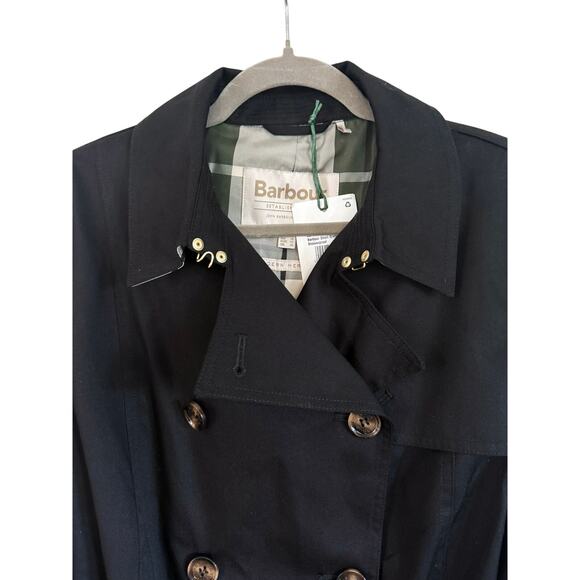 BARBOUR SHORT GRETA SHOWERPROOF TRENCH COAT BLACK - Picture 8 of 11